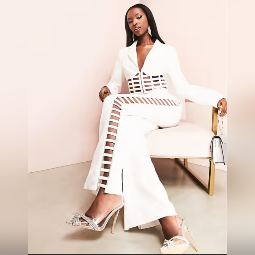 Luxe White Diamante Suit Set